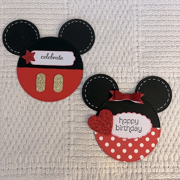 Disney Mickey & Minnie Birthday Tag Cards, Handmade, Celebrate Wish Party Invite - Picture 2 of 11